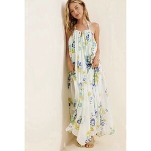 Free People Flora Fabuloso Maxi Dress XL Floral Halter Open Back Boho